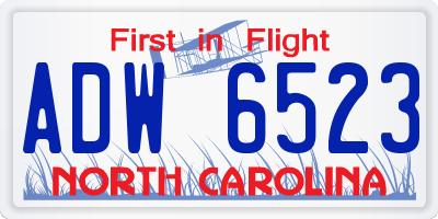 NC license plate ADW6523