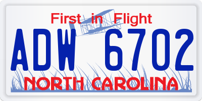 NC license plate ADW6702