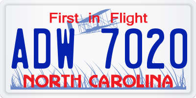 NC license plate ADW7020