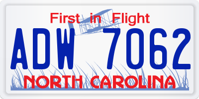 NC license plate ADW7062