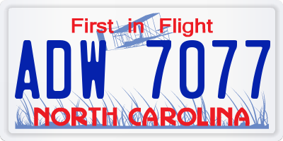 NC license plate ADW7077