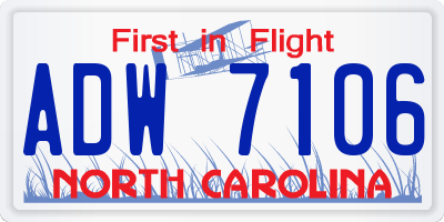 NC license plate ADW7106