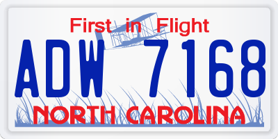 NC license plate ADW7168