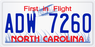 NC license plate ADW7260