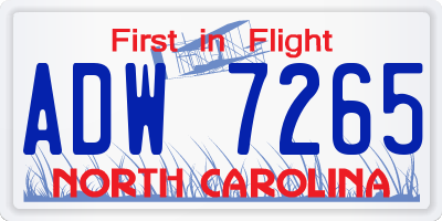 NC license plate ADW7265
