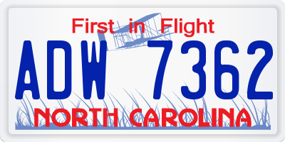 NC license plate ADW7362
