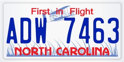NC license plate ADW7463