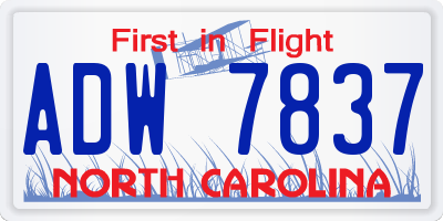 NC license plate ADW7837