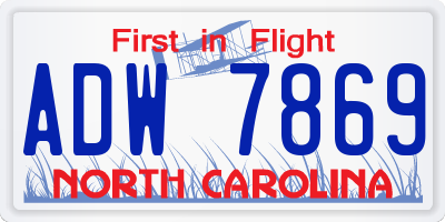 NC license plate ADW7869