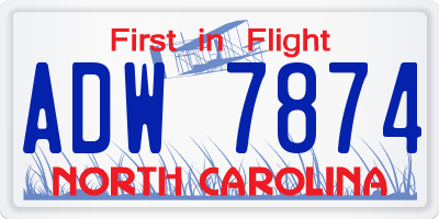 NC license plate ADW7874