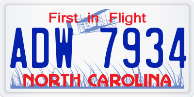 NC license plate ADW7934