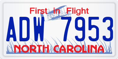 NC license plate ADW7953
