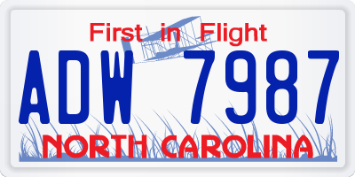 NC license plate ADW7987