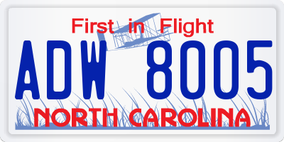 NC license plate ADW8005