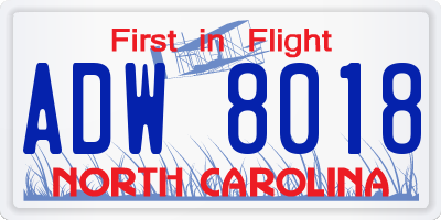 NC license plate ADW8018