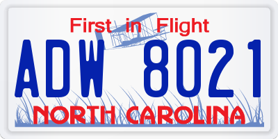 NC license plate ADW8021
