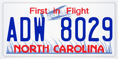 NC license plate ADW8029