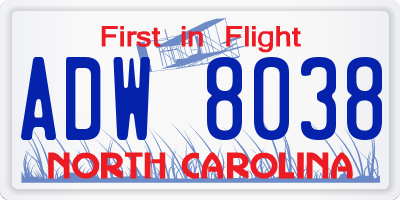 NC license plate ADW8038