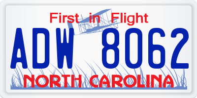 NC license plate ADW8062