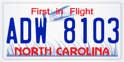 NC license plate ADW8103