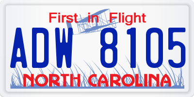 NC license plate ADW8105