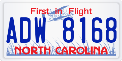 NC license plate ADW8168