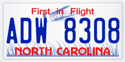 NC license plate ADW8308