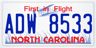 NC license plate ADW8533