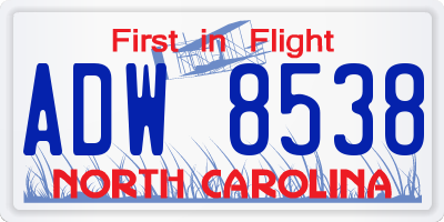 NC license plate ADW8538