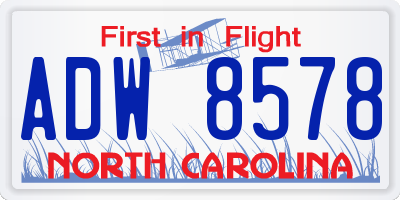 NC license plate ADW8578
