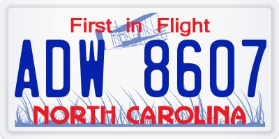 NC license plate ADW8607