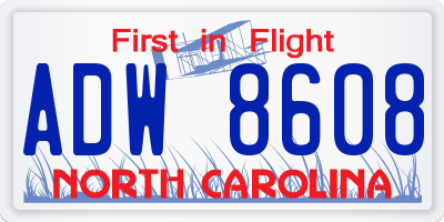NC license plate ADW8608