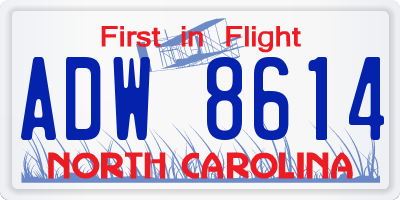 NC license plate ADW8614