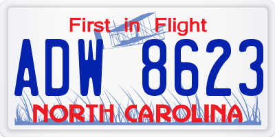 NC license plate ADW8623