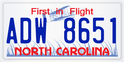 NC license plate ADW8651