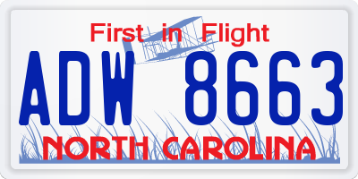 NC license plate ADW8663