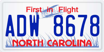 NC license plate ADW8678