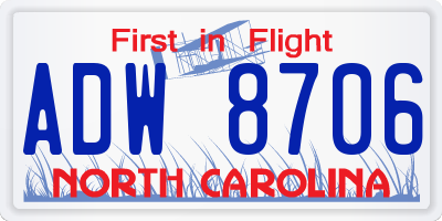 NC license plate ADW8706