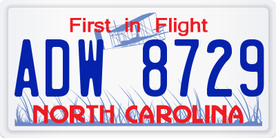 NC license plate ADW8729