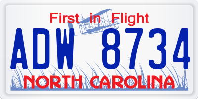 NC license plate ADW8734