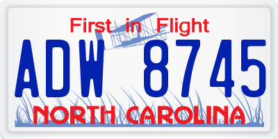 NC license plate ADW8745