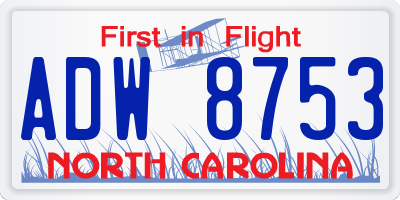 NC license plate ADW8753