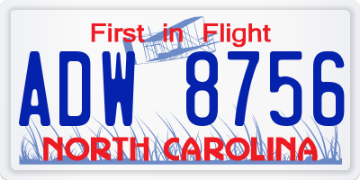 NC license plate ADW8756