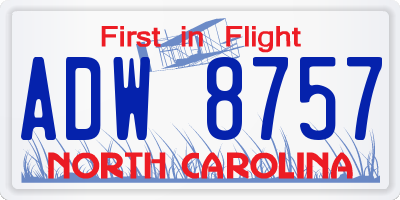 NC license plate ADW8757