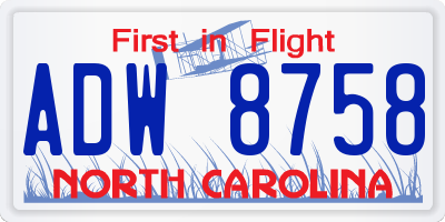 NC license plate ADW8758