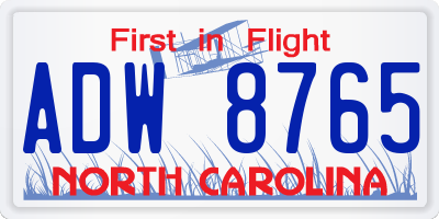 NC license plate ADW8765