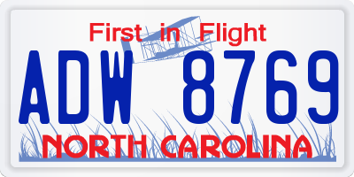 NC license plate ADW8769