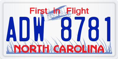 NC license plate ADW8781