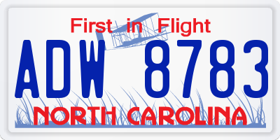 NC license plate ADW8783