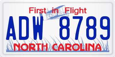 NC license plate ADW8789
